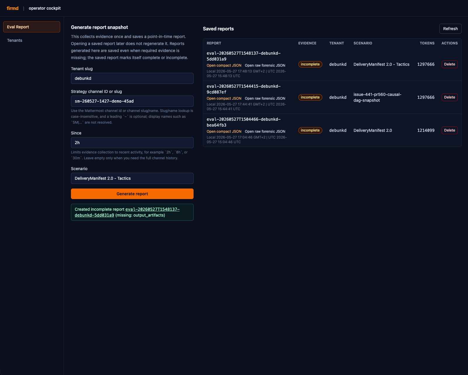 Eval report — mission summary